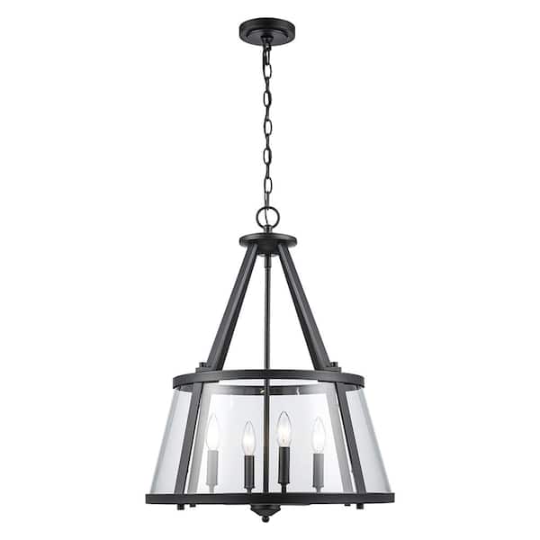Monteaux Lighting 4-Light Black Shaded Hanging Kitchen Pendant Light Light with Clear Glass Shade