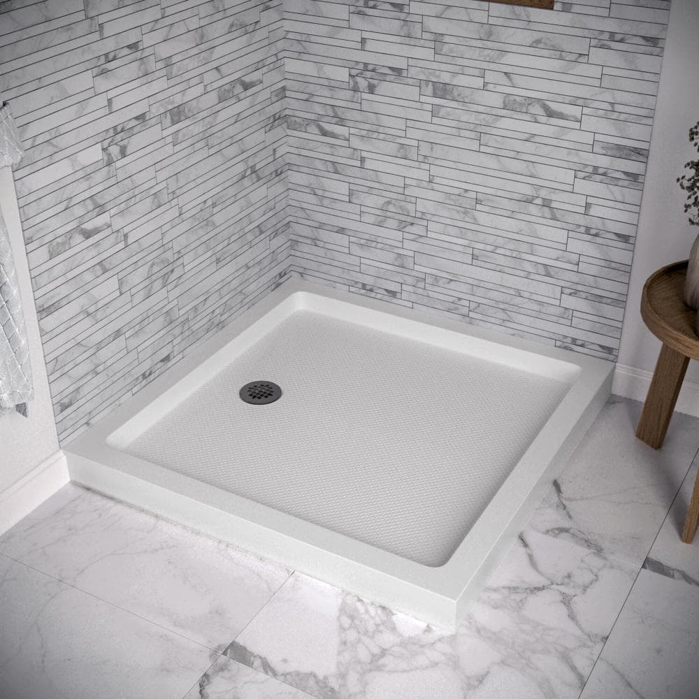 36'' Glossy White Acrylic Square Shower Base with Round Drain
