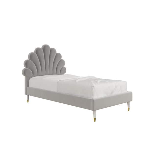 Novogratz Monarch Hill Gray Upholstered Poppy Twin Size Bed Frame