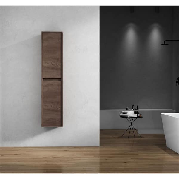 Alysa Tall 13.8 in. W x 11.8 in. D x 63 in. H Brown Wall Floating Slim Linen Cabinet in Red Oak
