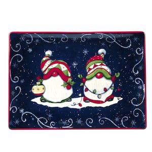 Holiday Magic Gnomes 14 in. Multicolored Earthenware Rectangular Platter