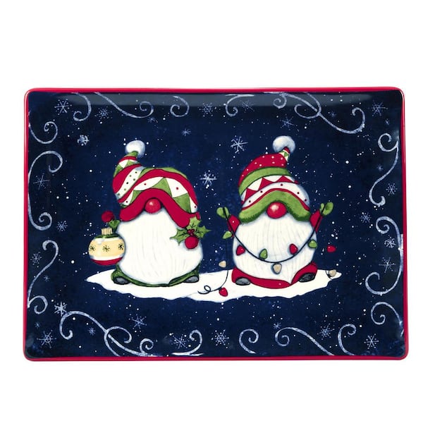 Certified International Holiday Magic Gnomes 14 in. Multicolored Earthenware Rectangular Platter