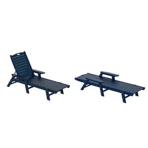 Harlo 2-Piece Navy Blue HDPE Fade Resistant All Weather Plastic Reclining Outdoor Adjustable Chaise Lounge Arm Chairs