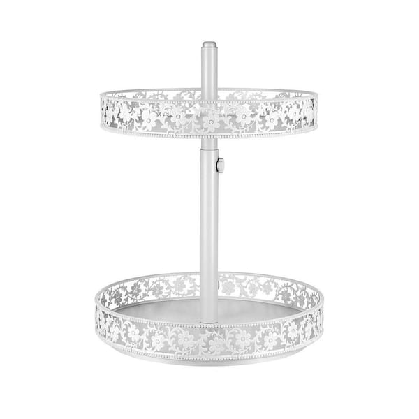 Adjustable 2-Shelf White Metal Lazy Susan Turntable 12 in