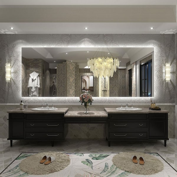 96 in. W x 36 in. H Rectangular Frameless UL Certified LED Backlited Anti-Fog Tempered Glass Wall Bathroom Vanity Mirror