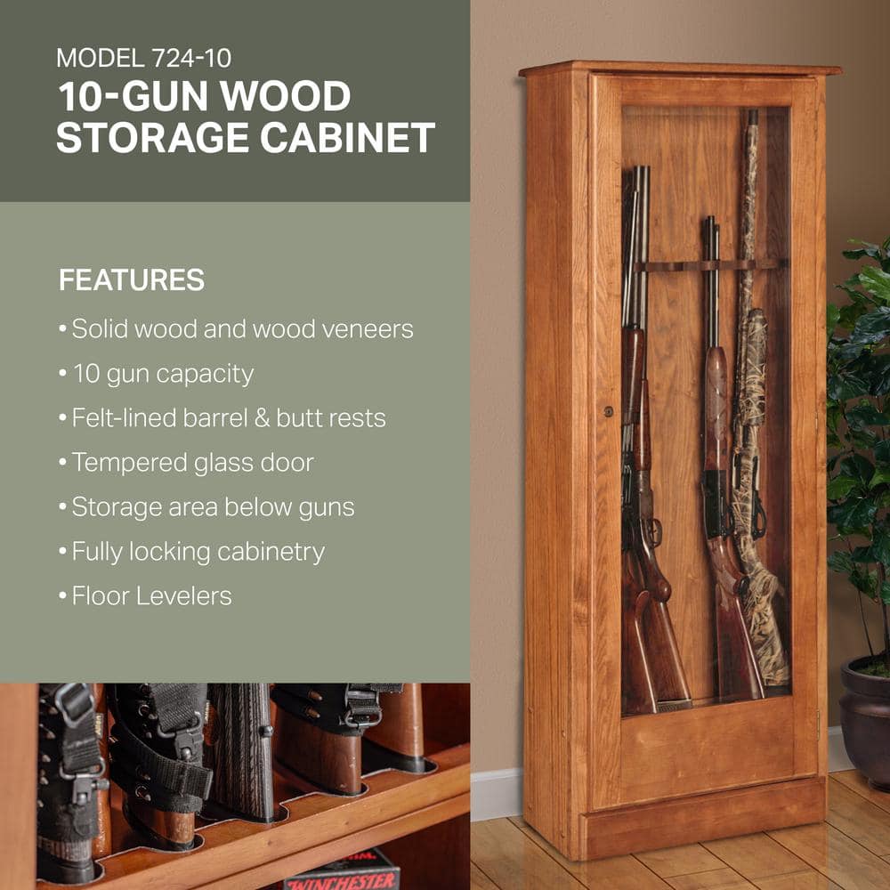 American Furniture Classics 724-10 Wood Gun Storage Cabinet, 10 Long Guns