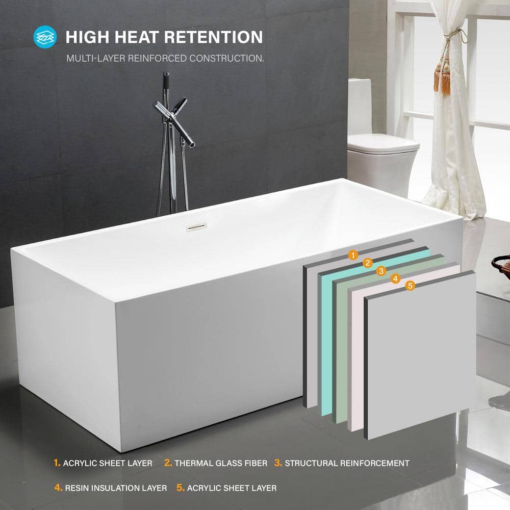Chloe 59" White Acrylic Freestanding Soaking Bathtub