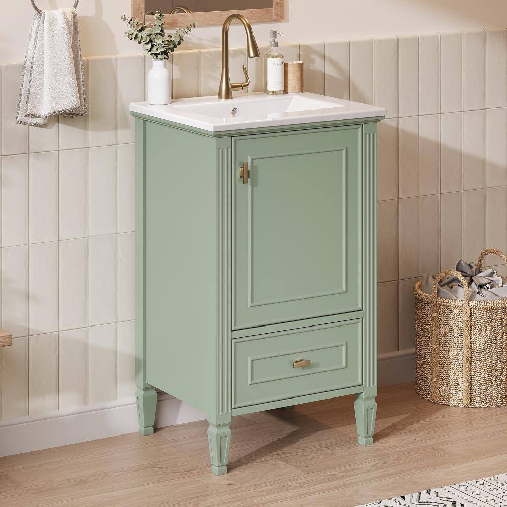 20 in.Single Sink Green Freestanding Bathroom Vanity with White Ceramic Top,Soft-Close Door,Drawers price history on PriceWatchPro
