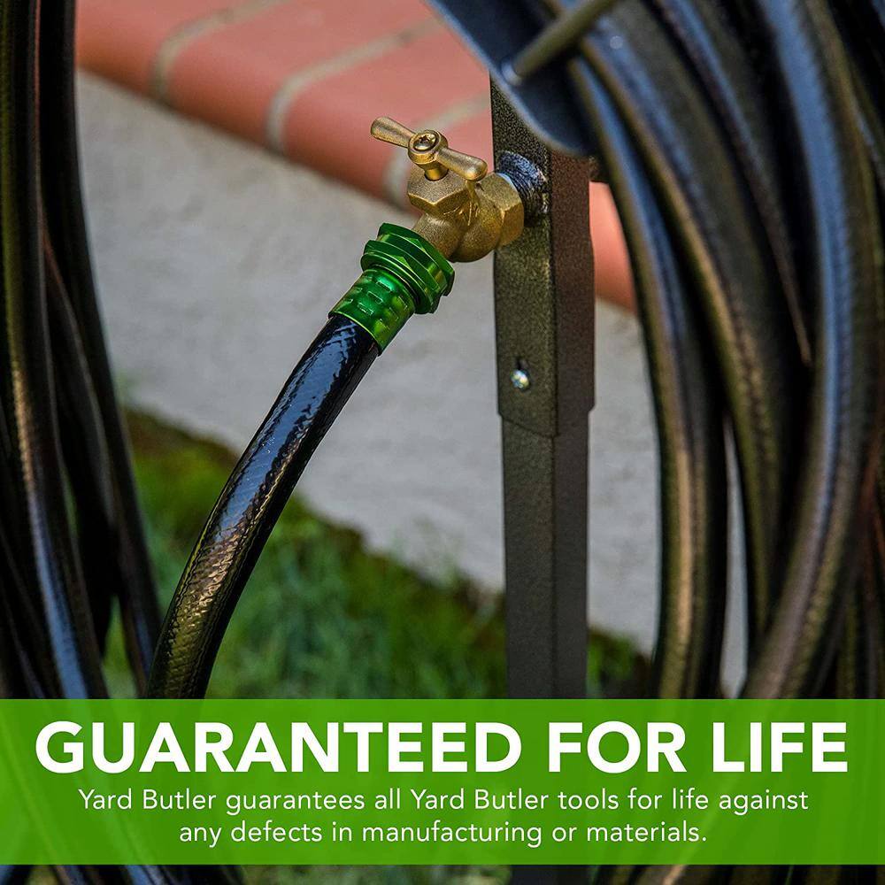 Yard Butler Silver Steel Free Standing Hose Hanger with Spigot