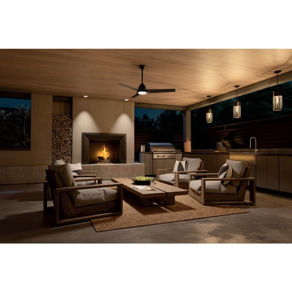 54-Inch Black Modern Ceiling Fan with LED Light and Remote