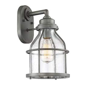 Brensten 13.75 in. Weathered Iron 1-Light Outdoor Line Voltage Wall Sconce with No Bulb Included