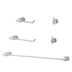 5-Piece Bath Hardware Set with Towel Bar, Towel Rack, Toilet Paper Holder and 2 Towel Hook in Brushed Nickel