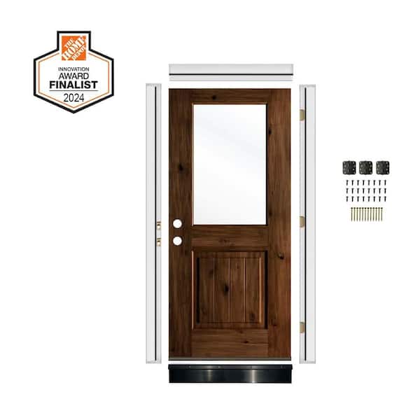 DIY RTA KIT 36in.x80in. Right-and/Inswing Half Lite Clear Glass Provincial Stain Alder Wood Ready To Assemble Front Door