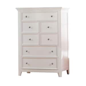 Contemporary White 5-Drawer Wooden Chest with Tapered Legs 35.98 in. L x 17.99 in. W x 50 in. H