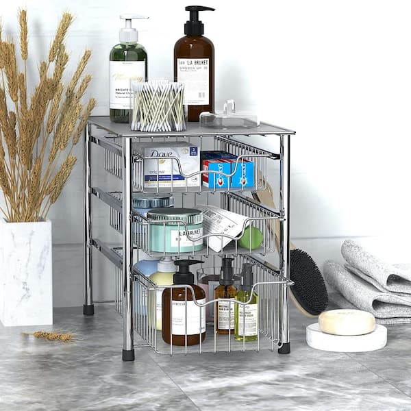 HomLux Silver 11-in W x 16.4-in H 2-Tier Cabinet-mount Metal Soft Close  Pull-out Sliding Shelf Kit in the Cabinet Organizers department at