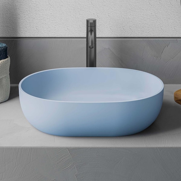 Canali 19 in. Vessel Bathroom Sink in Pacific Blue Solid Surface with Drain