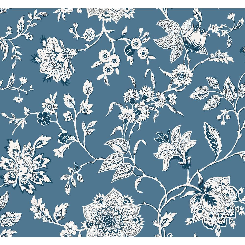 Sutton Blue and White Floral Non-Pasted Wallpaper Roll