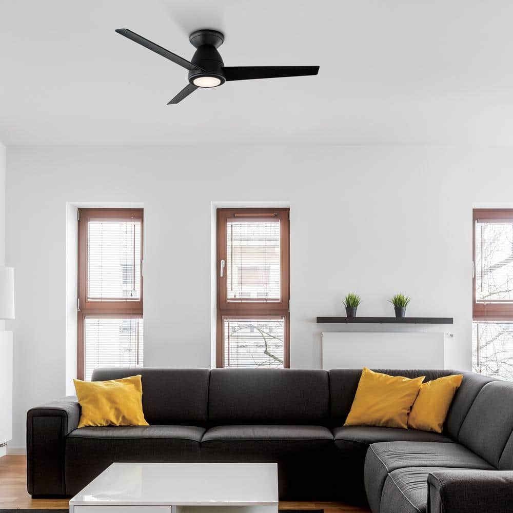 Matte Black 52" Smart Flush Mount Ceiling Fan with LED Light and Remote
