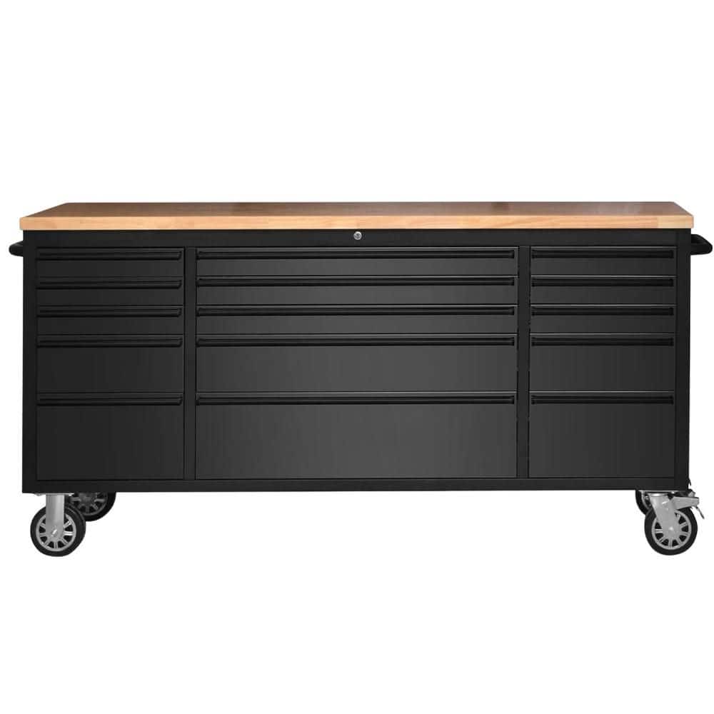 72 in. Stainless Steel Mobile Workbench Cabinet with Lockable Wheels, 15-Drawer, Rubber Wood Top, Lock Key for Workshop price history on PriceWatchPro