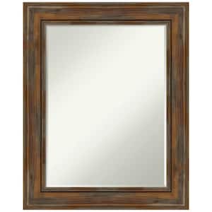 Alexandria Rustic Brown 24 in. x 30 in. Petite Bevel Farmhouse Rectangle Wood Framed Bathroom Wall Mirror in Brown