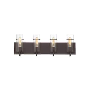 26 in. 4-Light Bronze Vanity Light with Clear Glass Shade