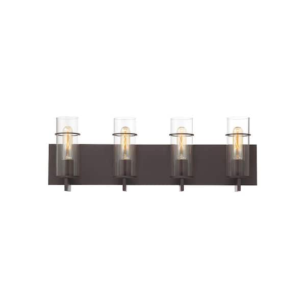 Easylite 26 in. 4-Light Bronze Vanity Light with Clear Glass Shade