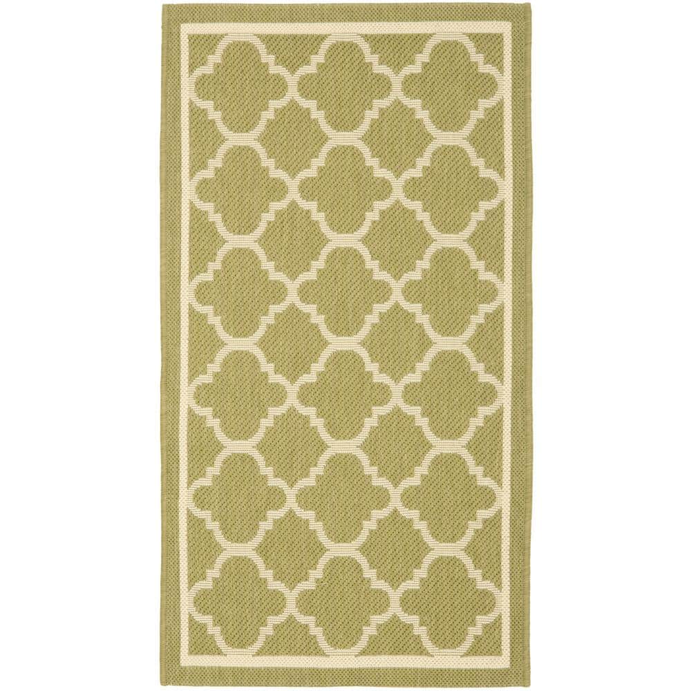 Green and Beige Rectangular Synthetic Outdoor Area Rug