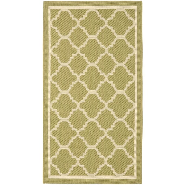 Courtyard Green/Beige Doormat 2 ft. x 4 ft. Geometric Indoor/Outdoor Patio Area Rug
