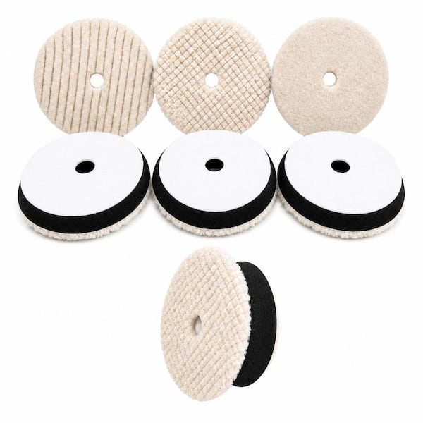 6 Inch Lambswool Wool Cutting and Buffing Pad Set with Heavy Cut and Finishing for 5 Inch Backing Plate 3pcs