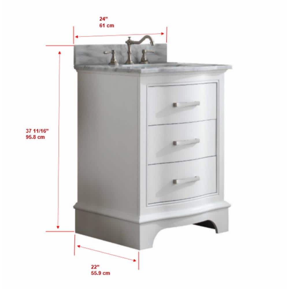 Monroe 24'' White Solid Wood Vanity with Carrara Marble Top