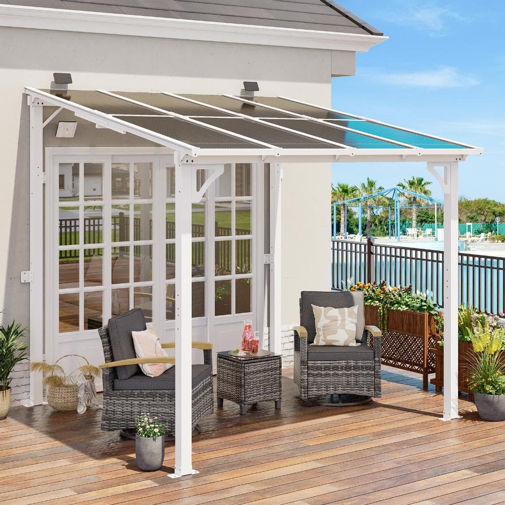 8' x 8' Wall Mounted Gazebo Heavy Duty Metal Pergola with Sloped Roof Lean to Awning for Patio Deck Backyard, White price history on PriceWatchPro