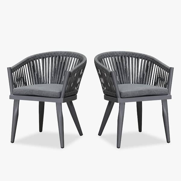 PURPLE LEAF Patio Dining Chairs Set of 2 with Outdoor Aluminium All-Weather Rattan for Garden Yard Indoor，with Cushion，Gray