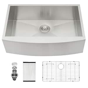 30 in Farmhouse/Apron-Front Single Bowl 18 Gauge Brushed Nickel Stainless Steel Kitchen Sink with Bottom Grid