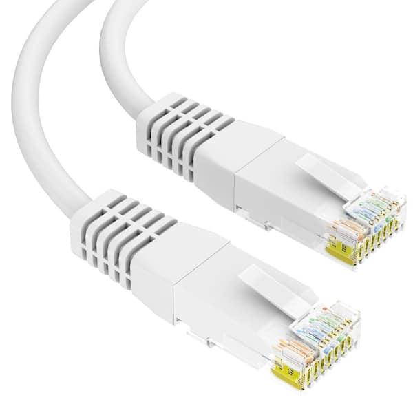 10 ft. White Cat 6E CMR 600MHz 23AWG Solid Bare Copper Ethernet Network Cable with RJ45 Ends for POE IP Camera Router