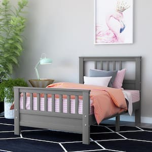Gray Wood Twin Platform Bed with Headboard and Footboard
