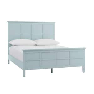 Beckley Seabreeze Blue Wood King Bed with Grid Back (80.7 in W. X 54 in H.)