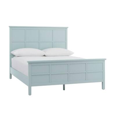 Beckley Seabreeze Green Wood King Bed with Grid Back (80.7 in W. X 54 in H.)