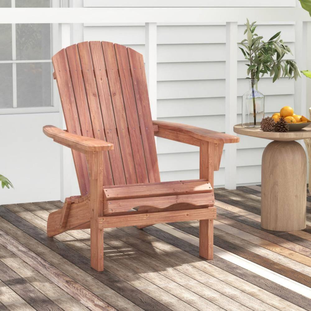 Clihome Outdoor Brown Folding Fir Wood Adirondack Chair for Lawn Patio ...
