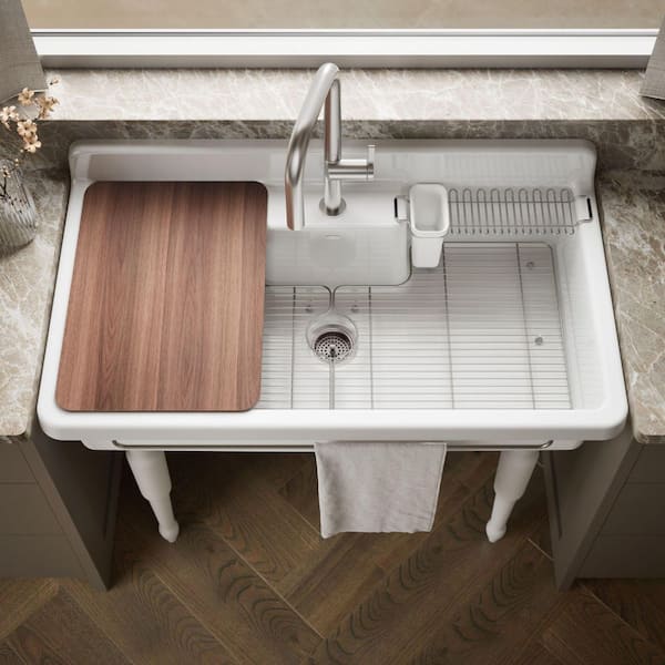 Farmstead 45 in. Drop-in Single Bowl White Cast Iron Kitchen Sink