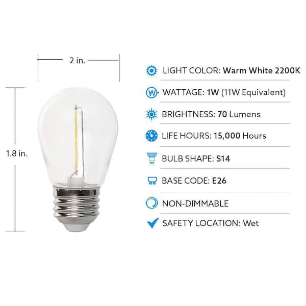 maat zomer Nevelig Feit Electric 11-Watt Equivalent S14 String Light LED Light Bulb, 2200K  (4-Pack) S14/822/FILED/4 - The Home Depot