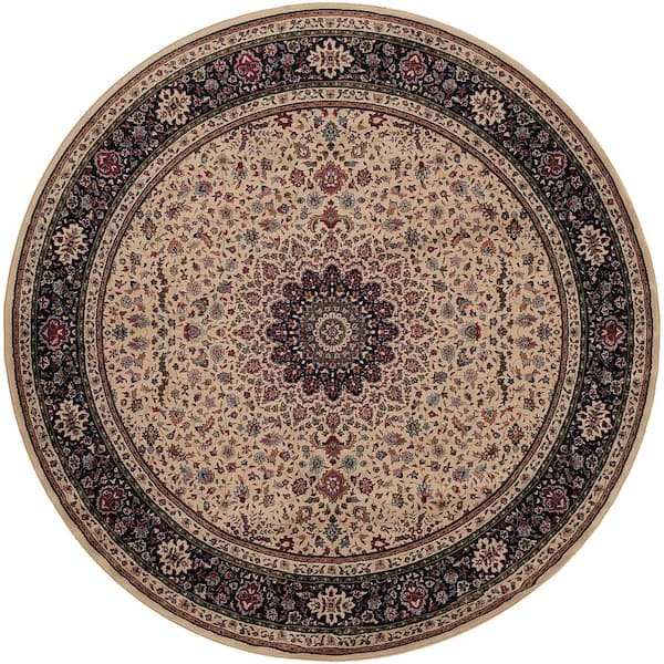 AVERLEY HOME Alyssa Ivory/Black 8 ft. x 8 ft. Round Oriental Area Rug