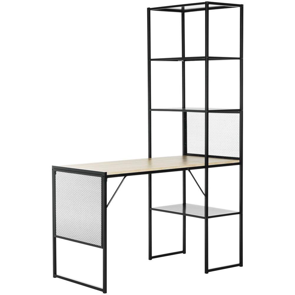 Transitional Black Metal Corner Home Office Desk with Open & Closed Shelving