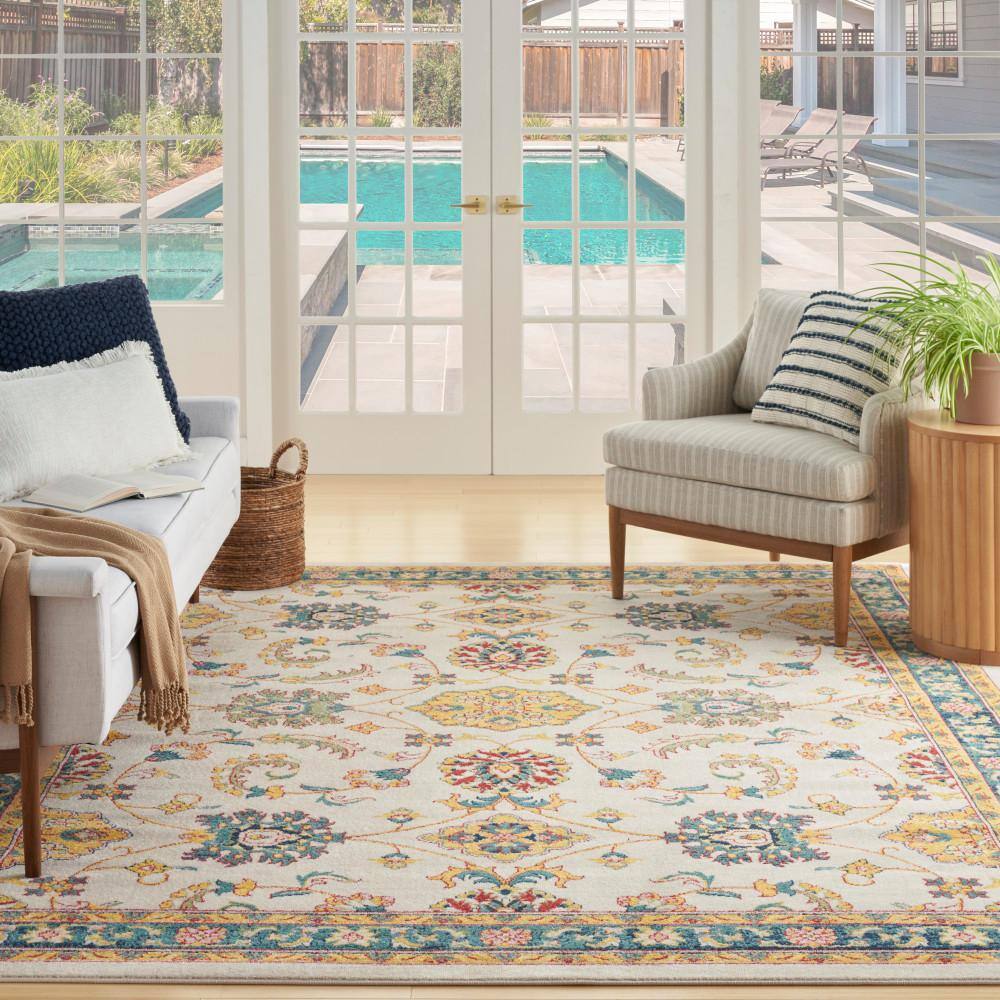 Ivory Gold Persian Floral 8' x 10' Synthetic Area Rug