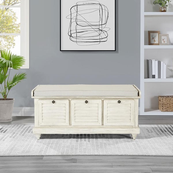 OSP Home Furnishings Dover Storage Bench in White Finish Wash