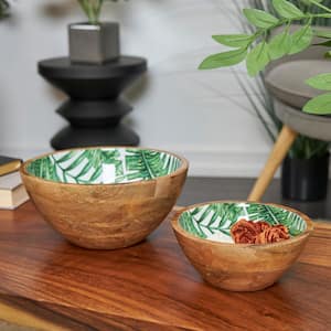 Green Handmade Mango Wood Nesting Decorative Bowl (Set of 2)
