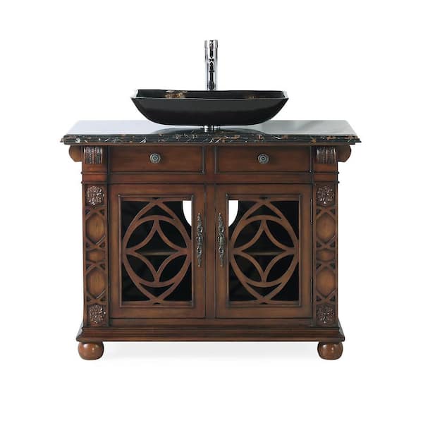 Benton Collection Vigo 42 in. W x 20 in D. x 33 in. H Portoro marble Top in Cherry With Rectangle Glass basin Vanity