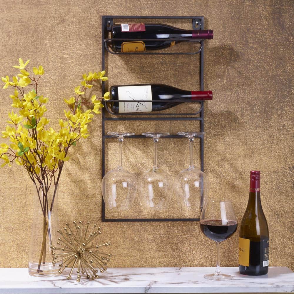 Black 24x12 Inch Industrial Metal Wine Rack