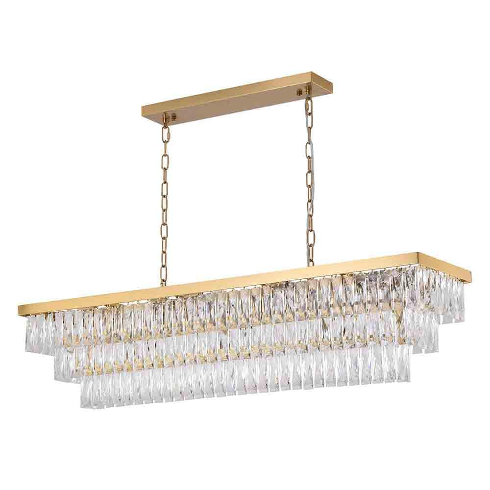 Gold Metal Rectangular Chandelier with Clear Crystal Accents