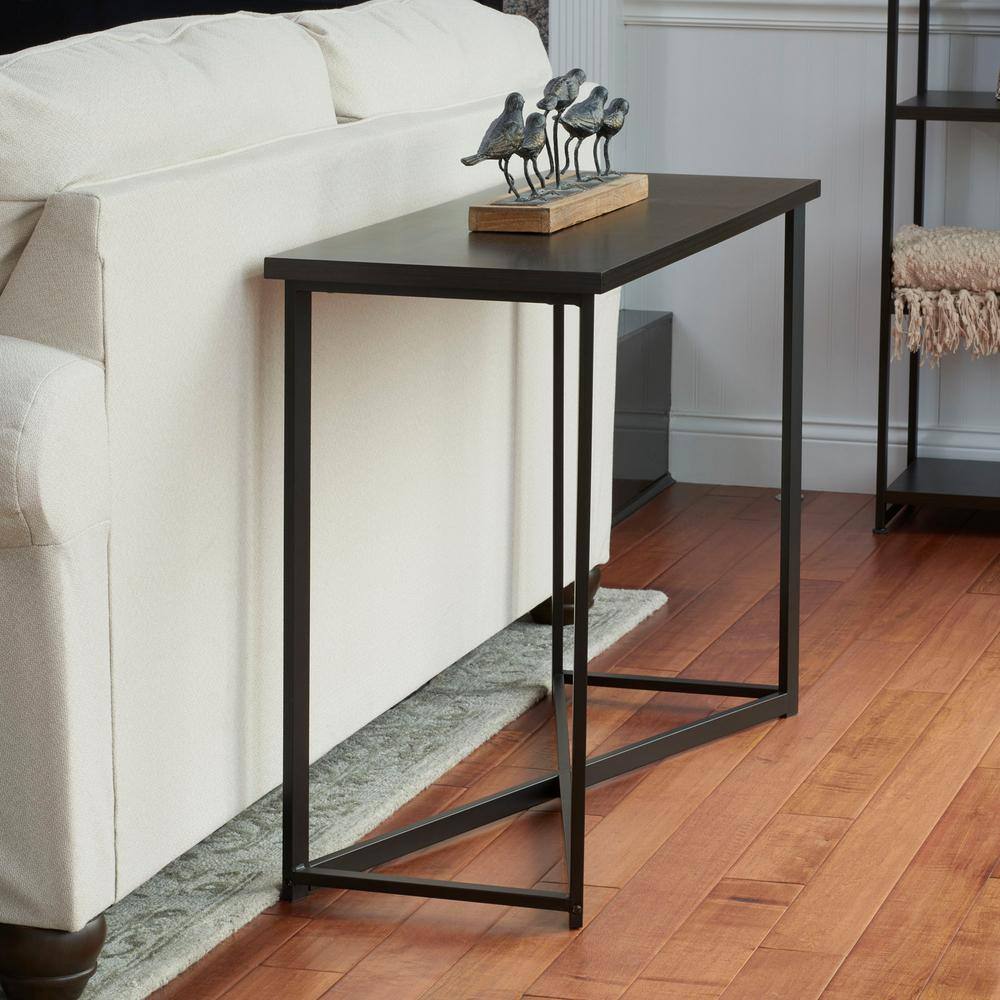 Household Essentials Sofa Table  Console Table for Entryway in Black Wood Grain