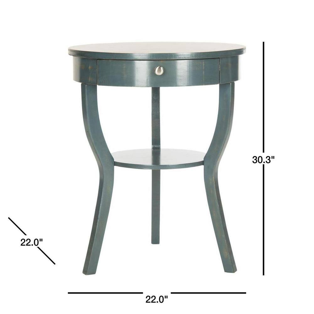 Kendra Round Dark Teal Wood and Metal Accent Table